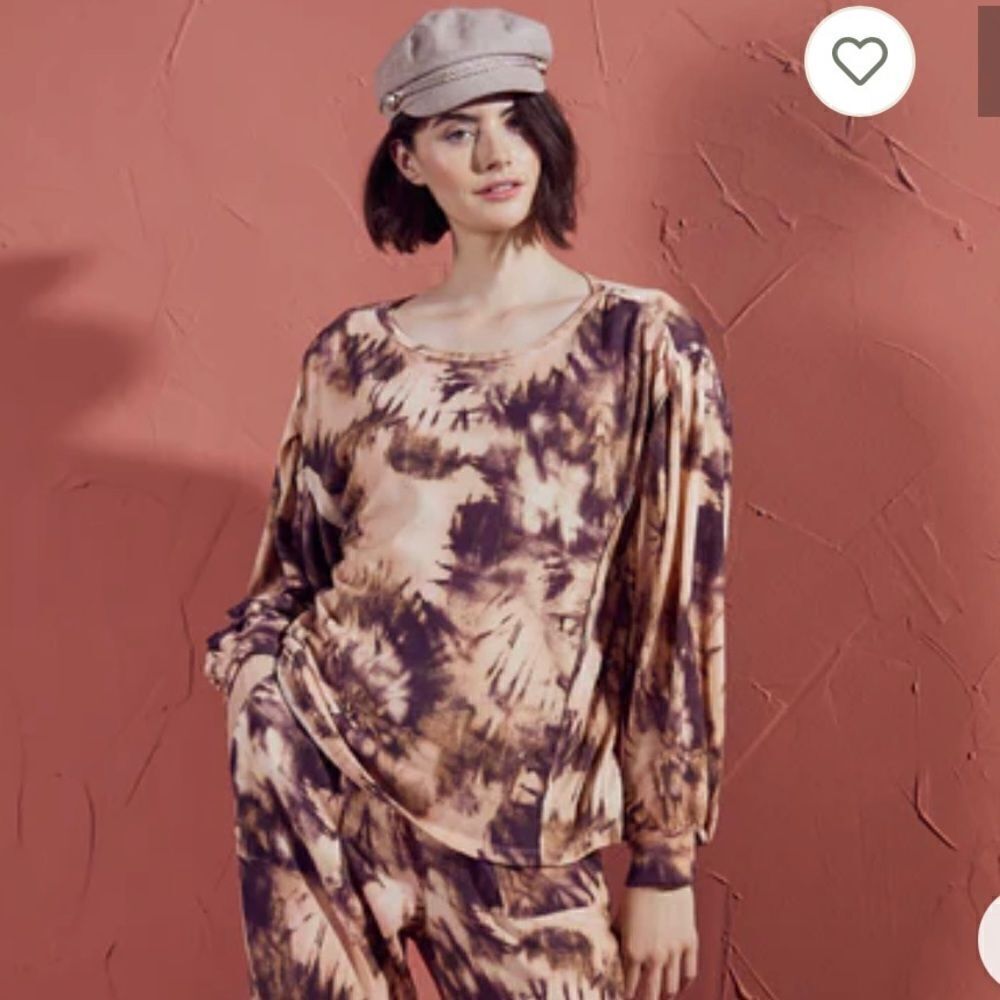 NWT Zac & Rachel Sz XL Brown Beige Tsn Tie Dye Super Soft Oversized Cozy Top New